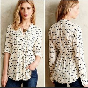 ANTHRO PIN-TUCK HORSE PRINT BLOUSE TOP